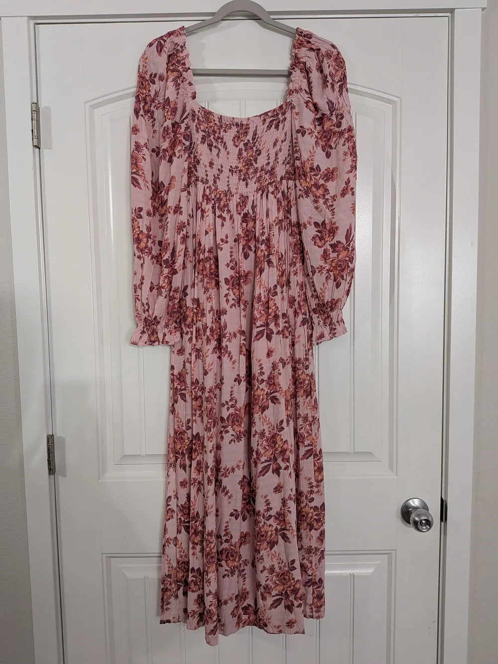 Free People Jaymes Floral Print Long Sleeve Smocked Peasant Midi Dress